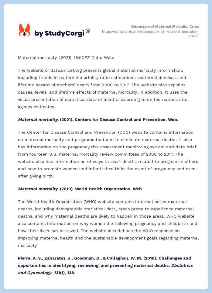 Discussion of Maternal Mortality Crisis. Page 2