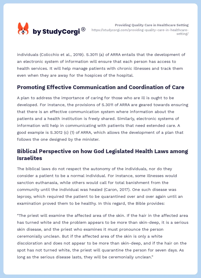 Providing Quality Care in Healthcare Setting. Page 2
