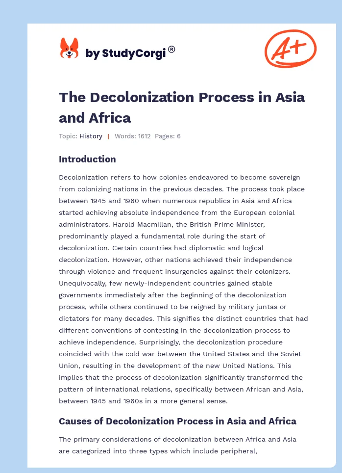 The Decolonization Process in Asia and Africa. Page 1