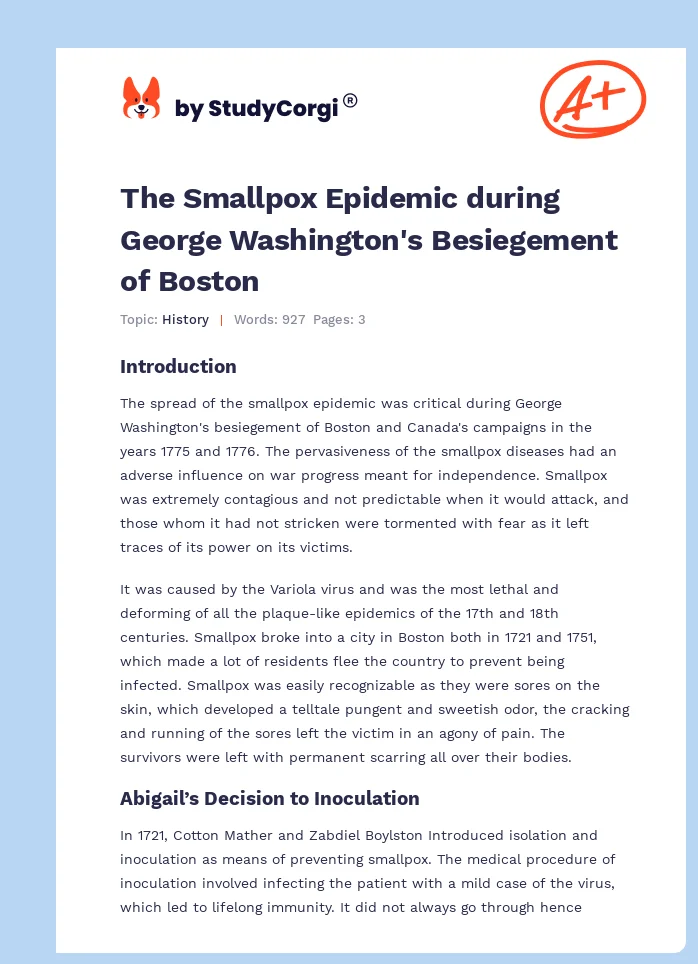 The Smallpox Epidemic during George Washington's Besiegement of Boston. Page 1