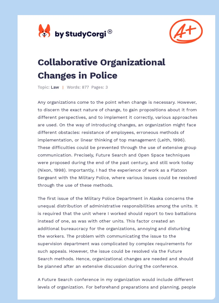 Collaborative Organizational Changes in Police. Page 1