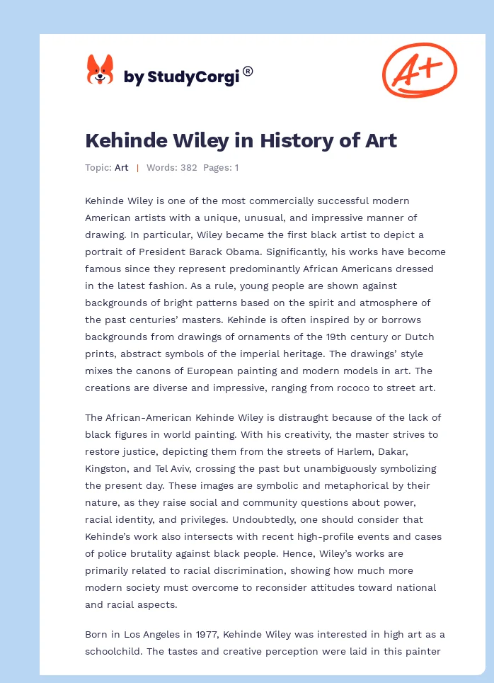 Kehinde Wiley in History of Art. Page 1