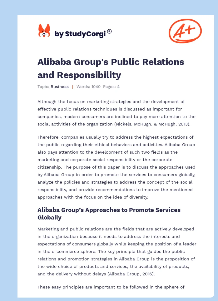 Alibaba Group's Public Relations and Responsibility. Page 1