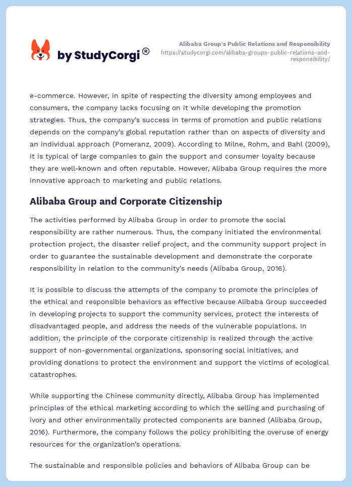 Alibaba Group's Public Relations and Responsibility. Page 2