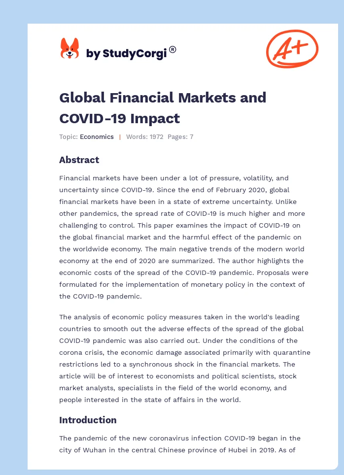 Global Financial Markets and COVID-19 Impact. Page 1
