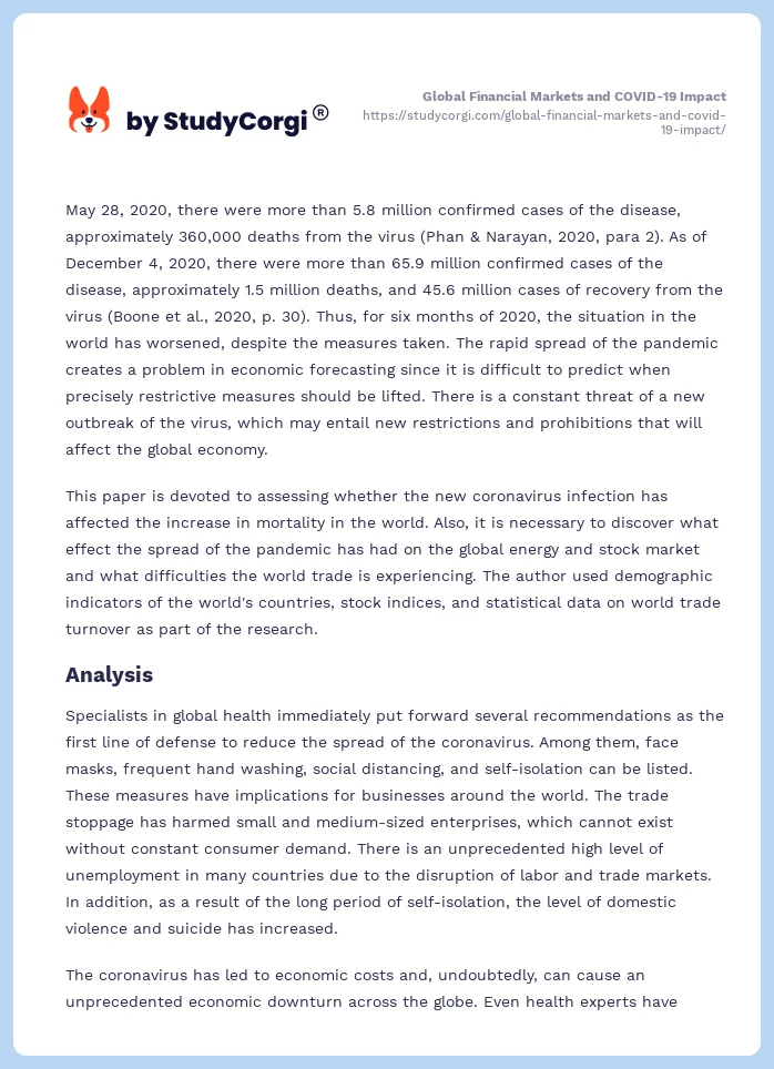 Global Financial Markets and COVID-19 Impact. Page 2