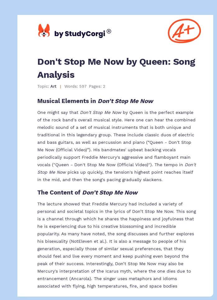 Don't Stop Me Now by Queen: Song Analysis. Page 1