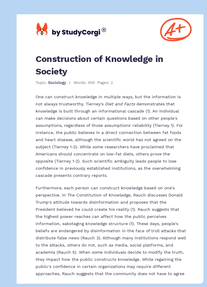 Construction of Knowledge in Society. Page 1
