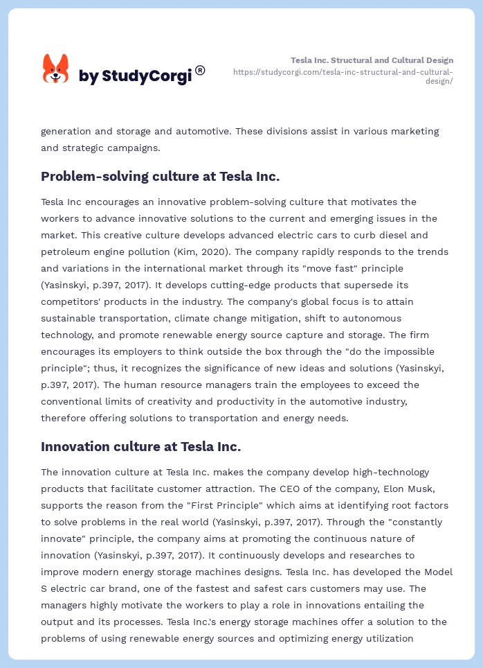 Tesla Inc. Structural and Cultural Design. Page 2