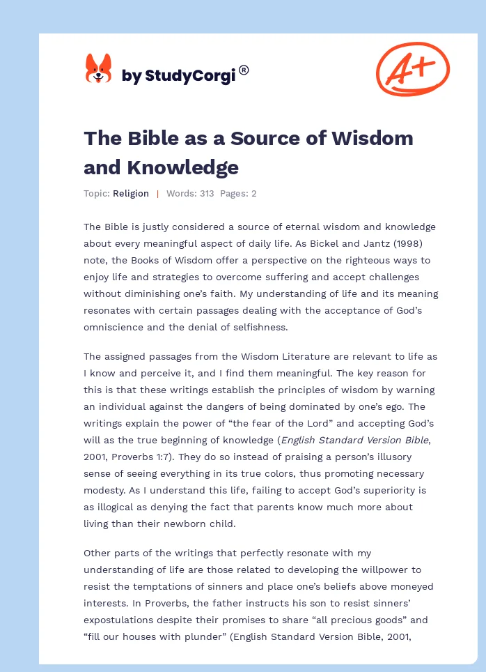 The Bible as a Source of Wisdom and Knowledge. Page 1