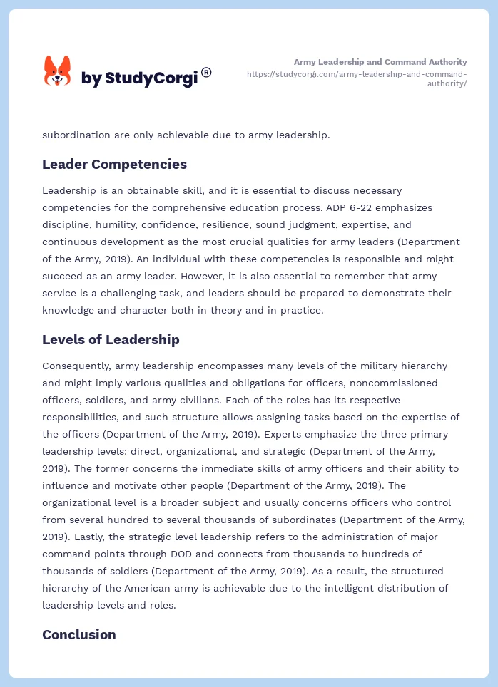 Army Leadership and Command Authority. Page 2