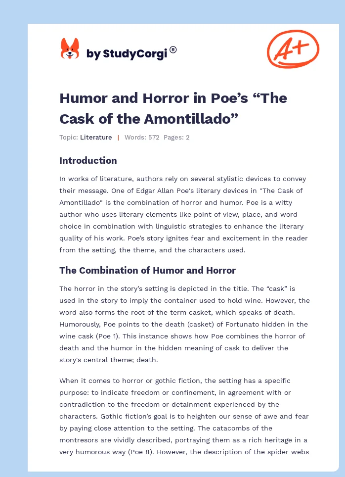 Humor and Horror in Poe’s “The Cask of the Amontillado”. Page 1