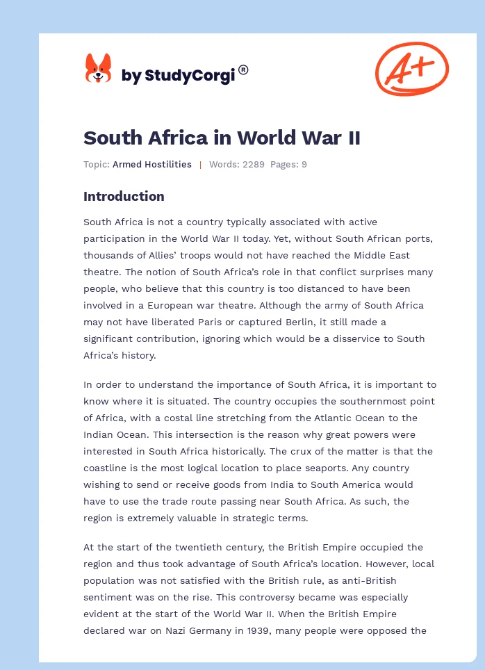 South Africa in World War II. Page 1