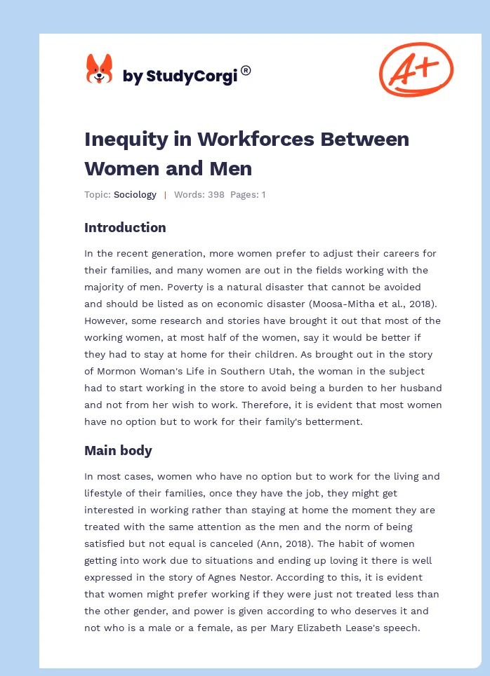Inequity in Workforces Between Women and Men. Page 1