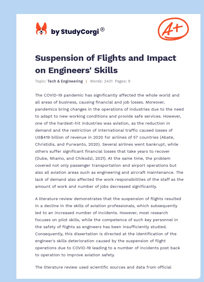 Suspension of Flights and Impact on Engineers' Skills. Page 1