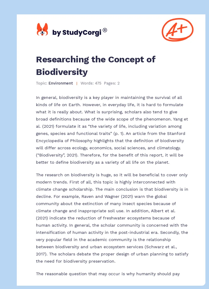 Researching the Concept of Biodiversity. Page 1