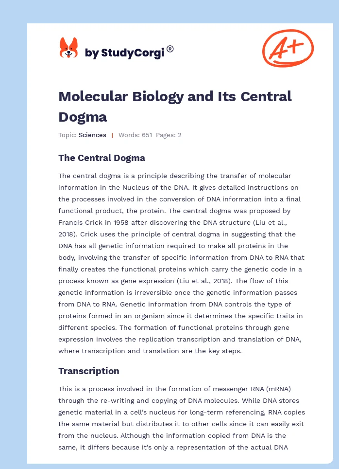 Molecular Biology and Its Central Dogma. Page 1