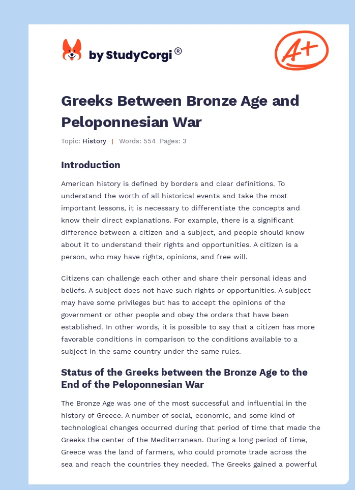 Greeks Between Bronze Age and Peloponnesian War. Page 1