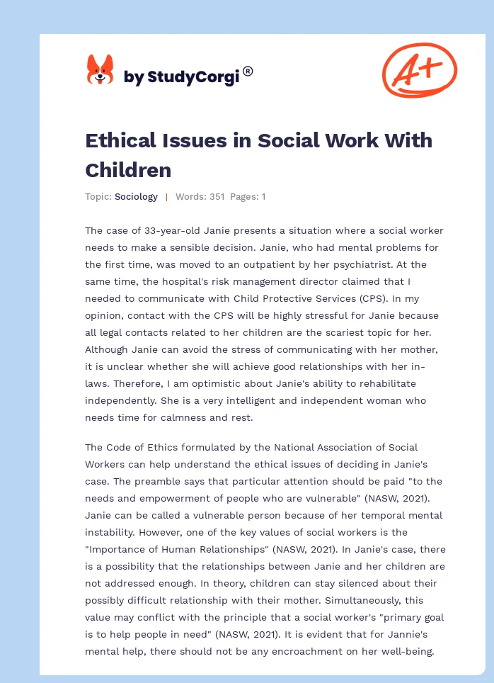 Ethical Issues in Social Work With Children. Page 1
