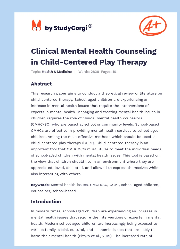 Clinical Mental Health Counseling in Child-Centered Play Therapy. Page 1