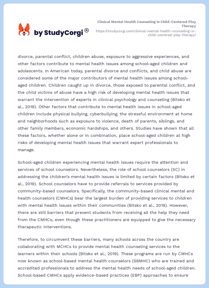 Clinical Mental Health Counseling in Child-Centered Play Therapy. Page 2