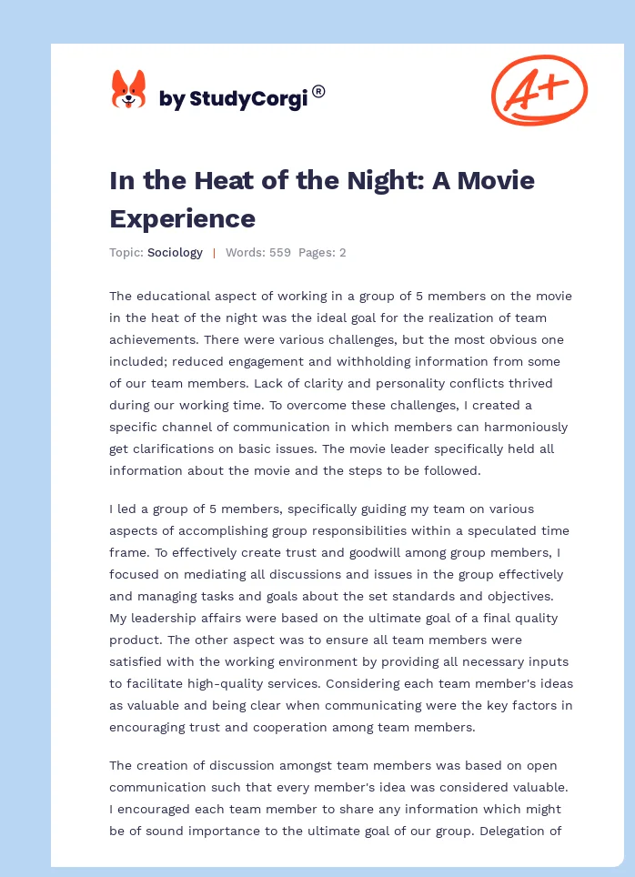 In the Heat of the Night: A Movie Experience. Page 1