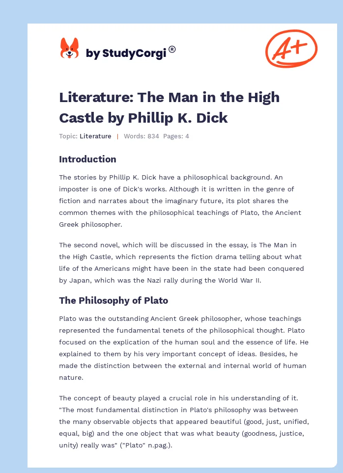 Literature: The Man in the High Castle by Phillip K. Dick. Page 1