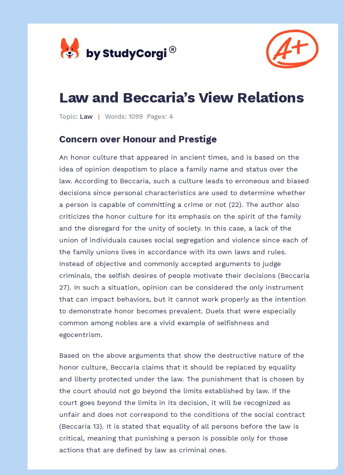 Law and Beccaria’s View Relations. Page 1