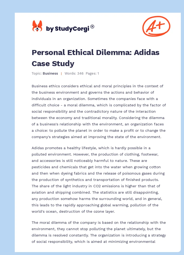 Personal Ethical Dilemma: Adidas Case Study. Page 1