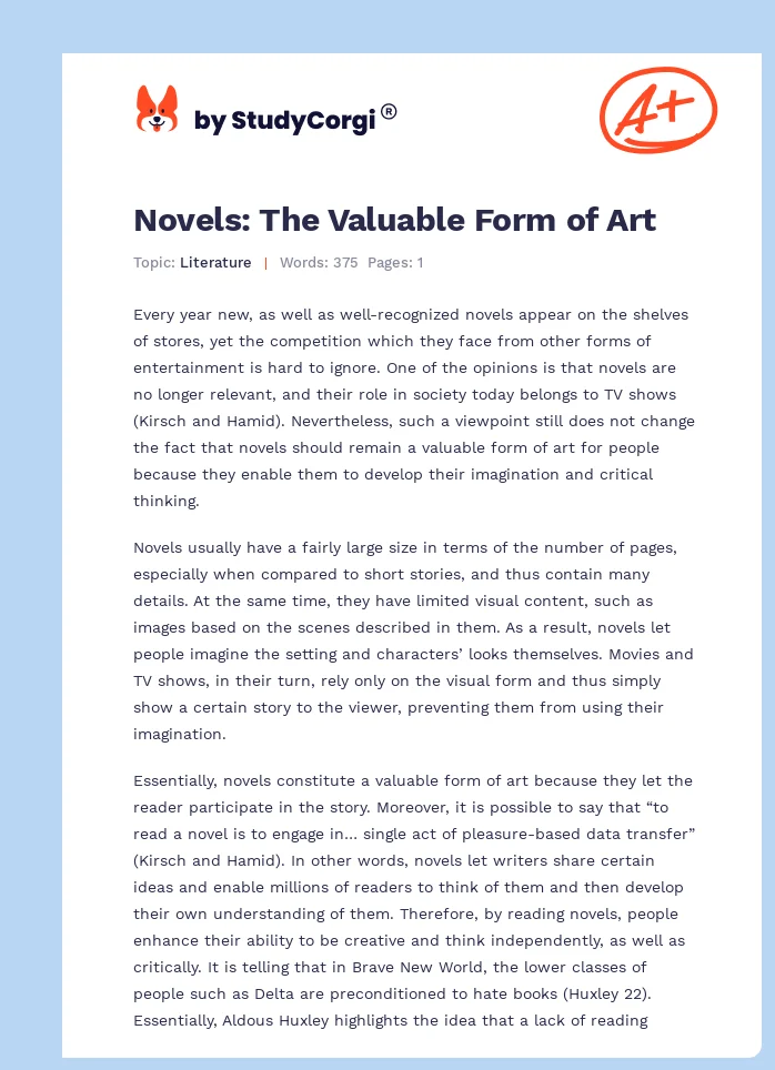 Novels: The Valuable Form of Art. Page 1