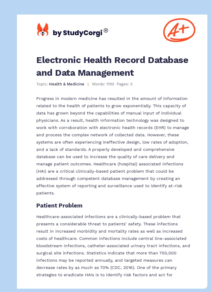 Electronic Health Record Database and Data Management. Page 1