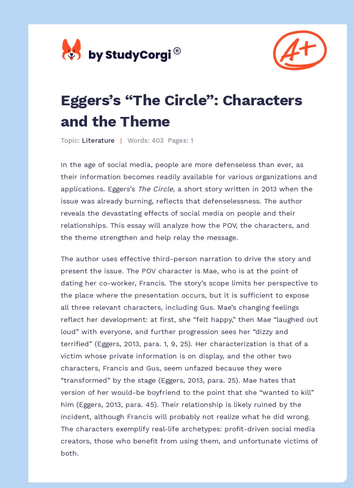 Eggers’s “The Circle”: Characters and the Theme. Page 1
