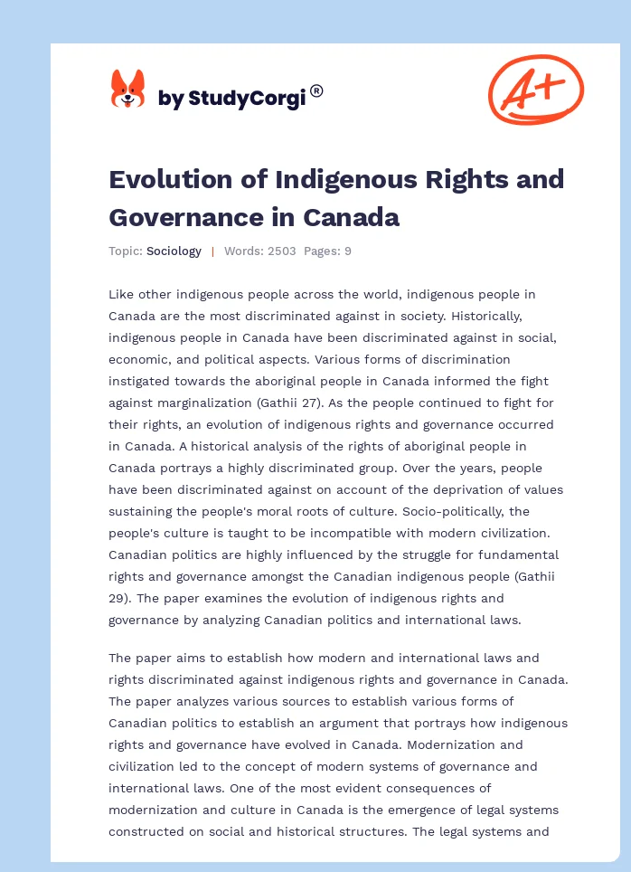 Evolution of Indigenous Rights and Governance in Canada. Page 1