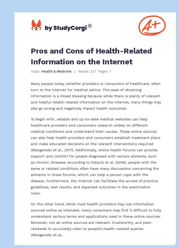 Pros and Cons of Health-Related Information on the Internet. Page 1