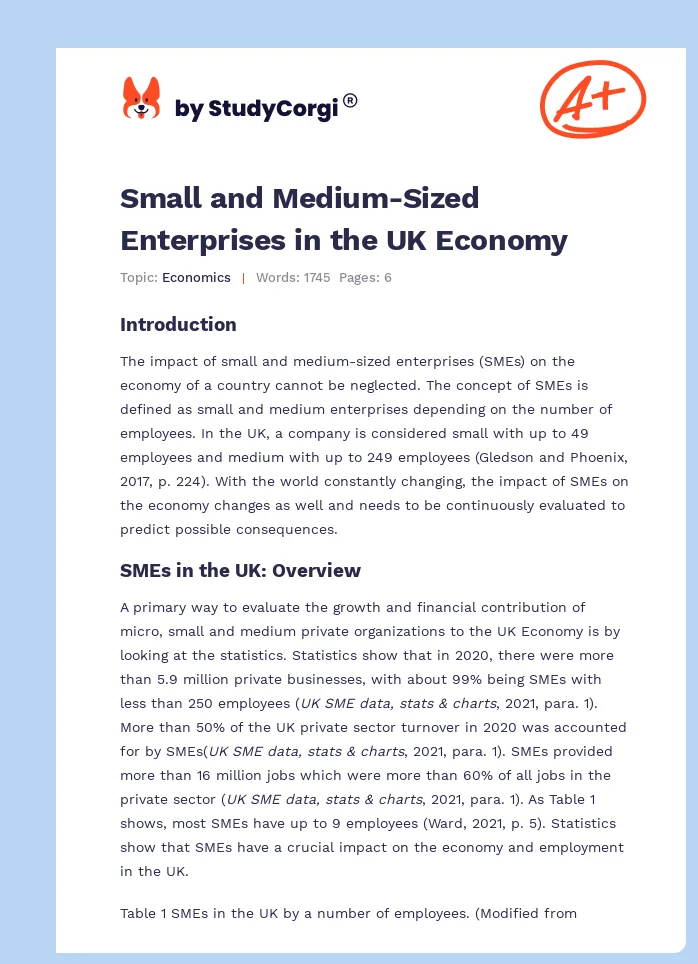 Small and Medium-Sized Enterprises in the UK Economy. Page 1