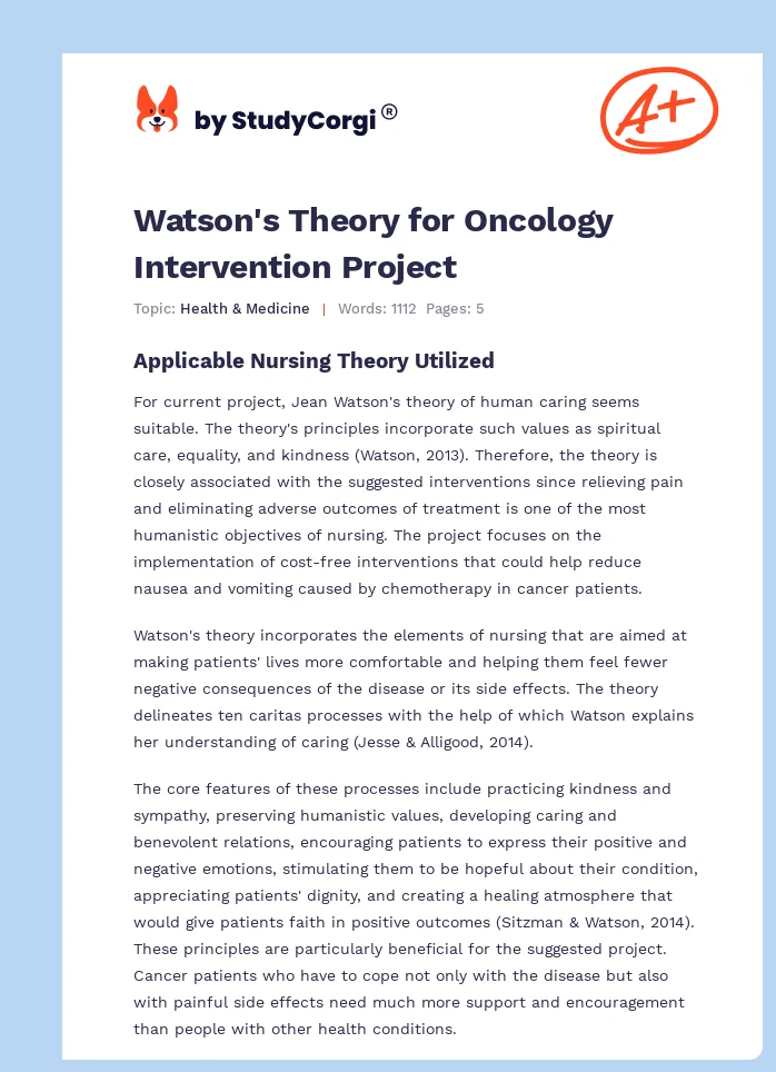 Watson's Theory for Oncology Intervention Project. Page 1