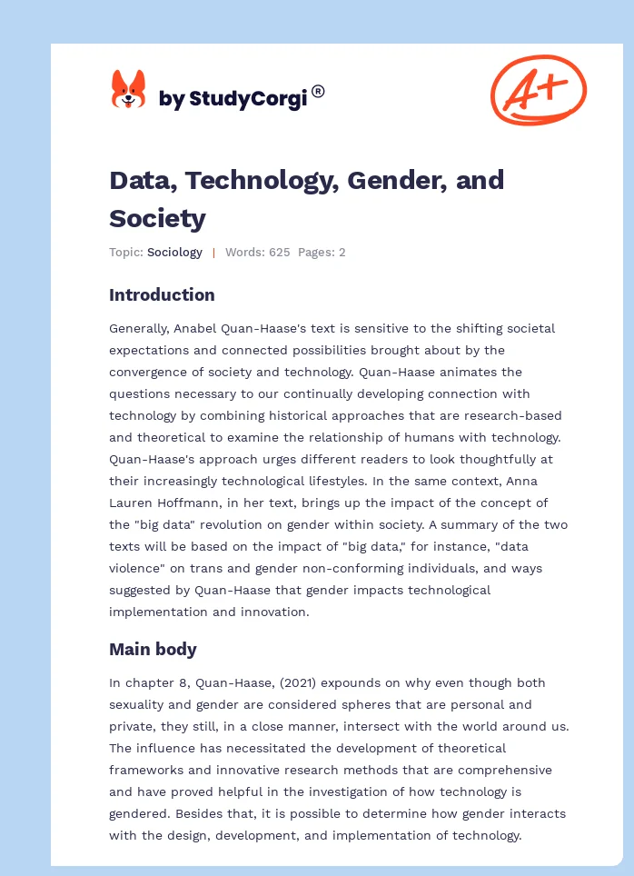 Data, Technology, Gender, and Society. Page 1
