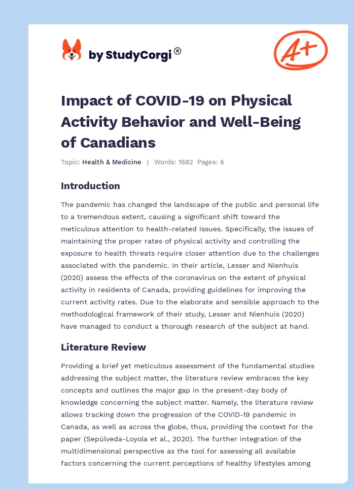 Impact of COVID-19 on Physical Activity Behavior and Well-Being of Canadians. Page 1