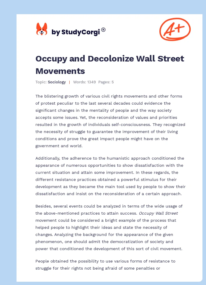 Occupy and Decolonize Wall Street Movements. Page 1
