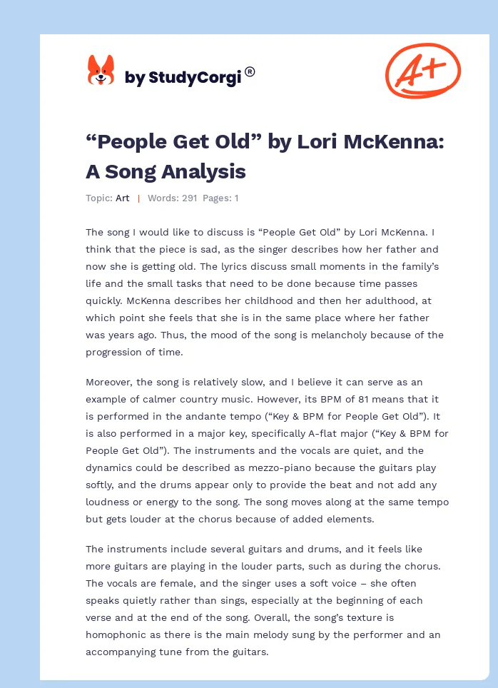 “People Get Old” by Lori McKenna: A Song Analysis. Page 1
