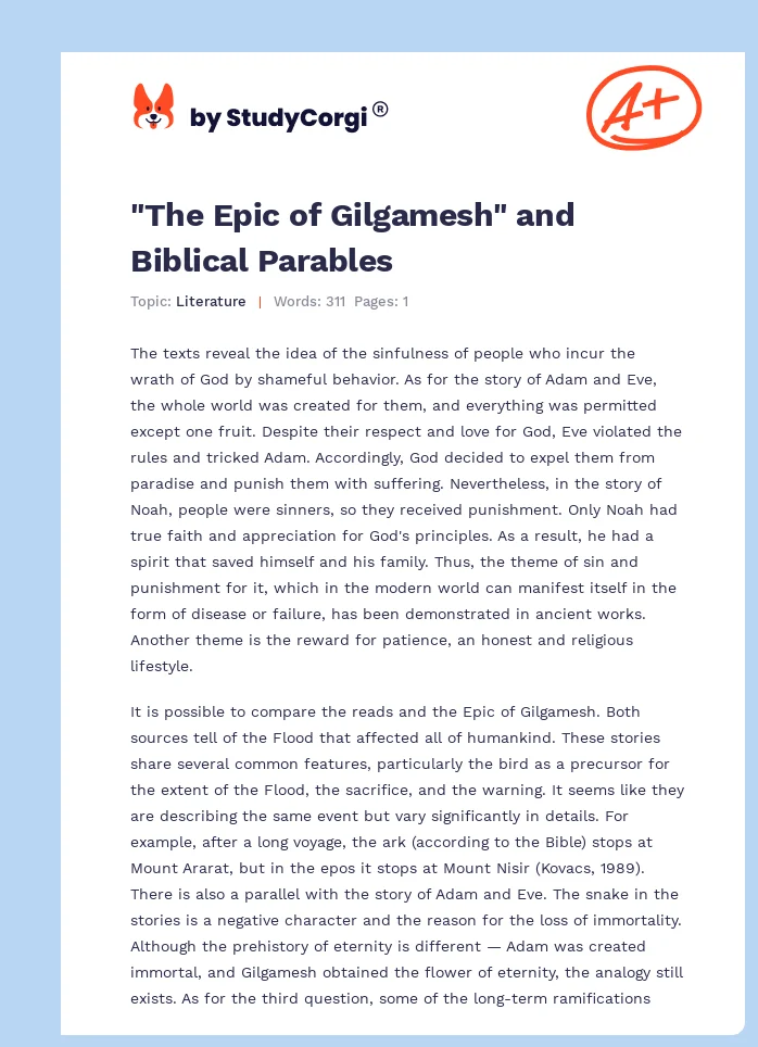 "The Epic of Gilgamesh" and Biblical Parables. Page 1