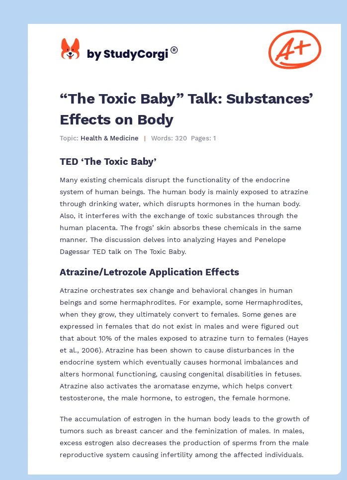 “The Toxic Baby” Talk: Substances’ Effects on Body. Page 1
