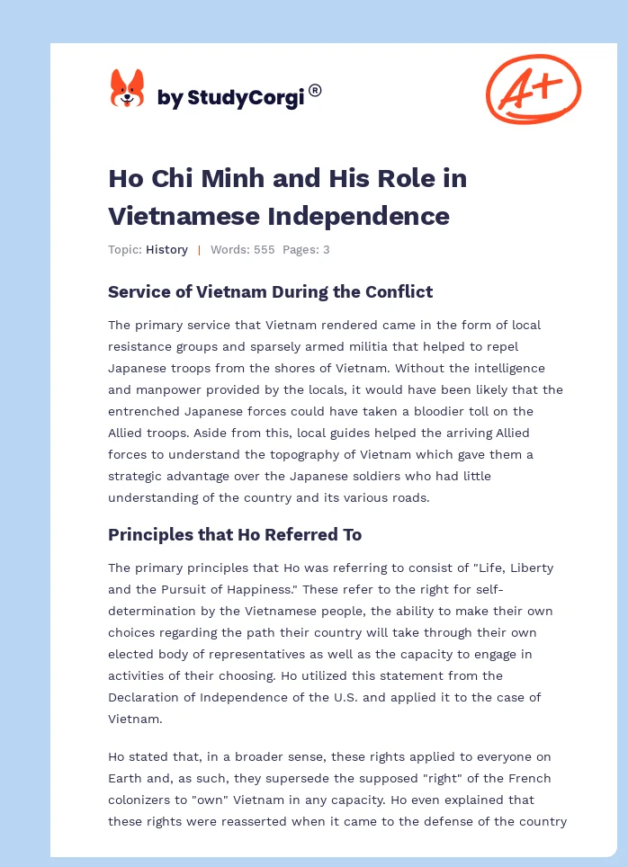 Ho Chi Minh and His Role in Vietnamese Independence. Page 1