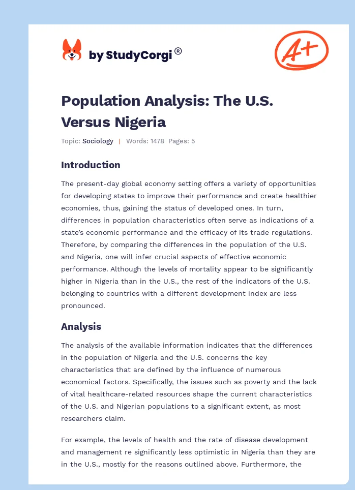 Population Analysis: The U.S. Versus Nigeria. Page 1