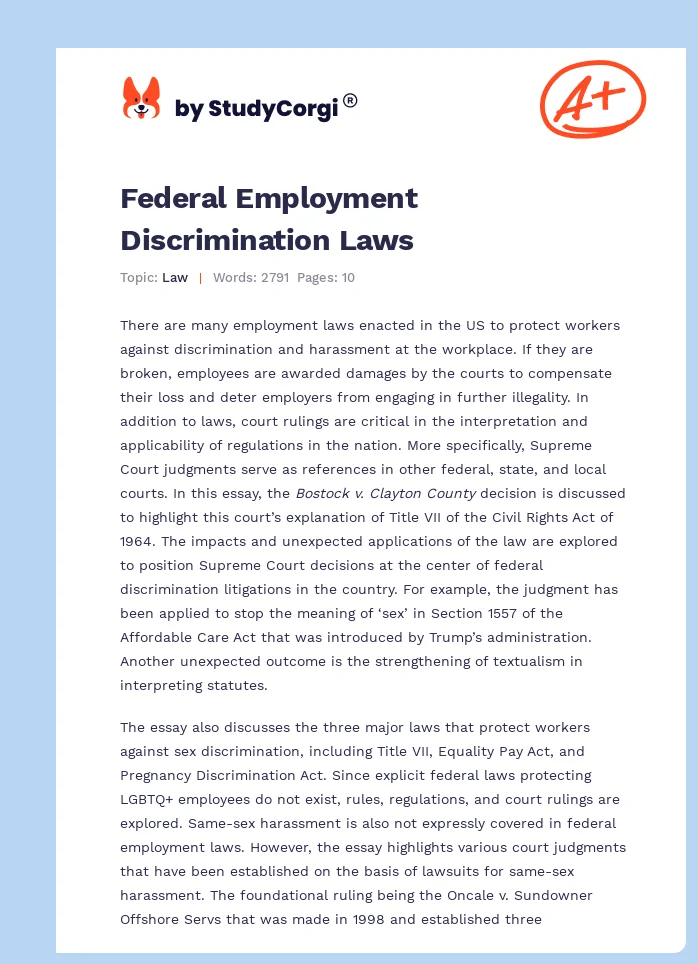 Federal Employment Discrimination Laws. Page 1