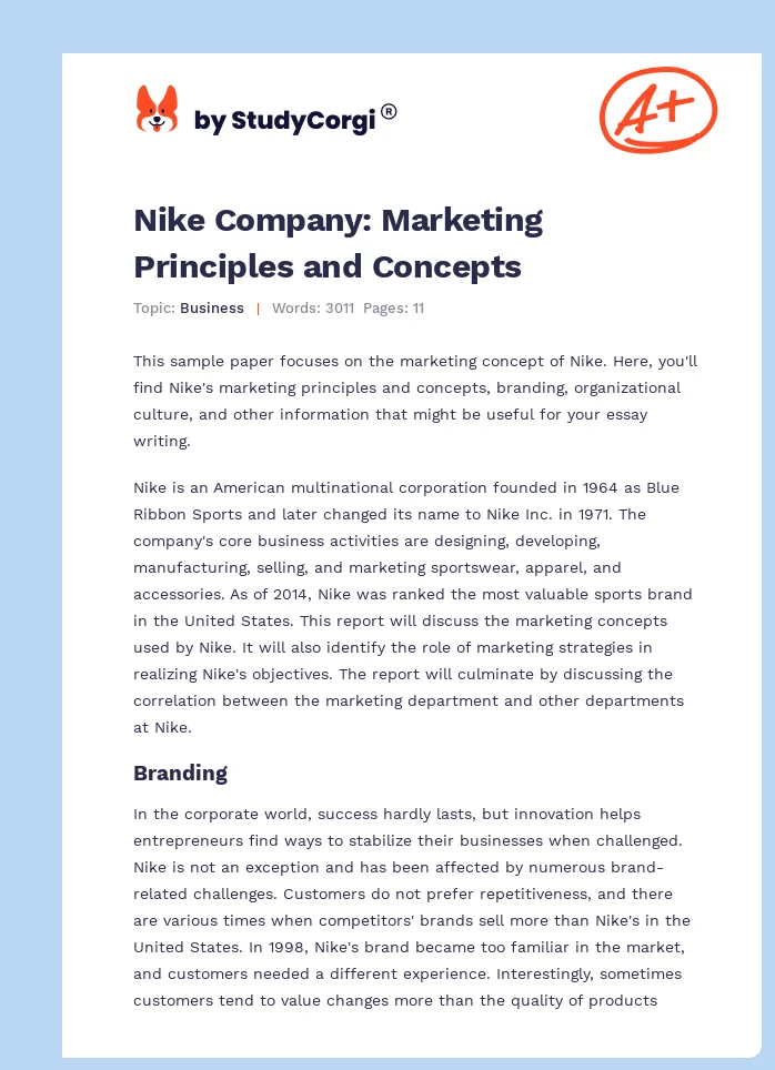 Nike Company: Marketing Principles and Concepts. Page 1