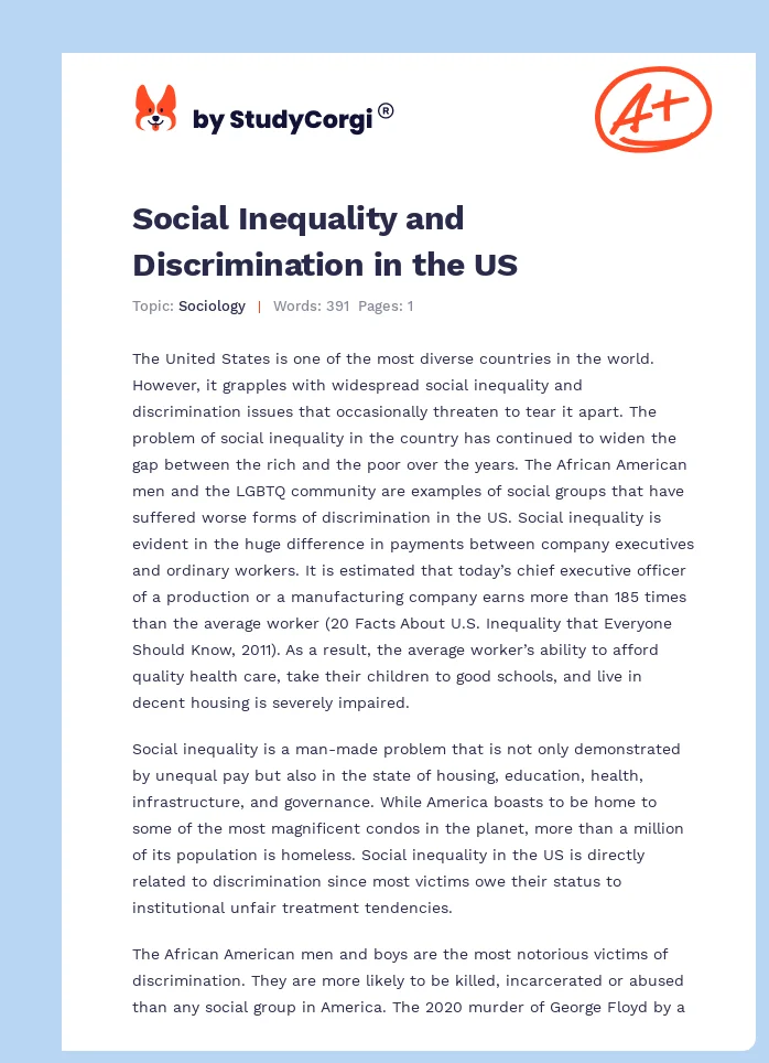Social Inequality and Discrimination in the US. Page 1