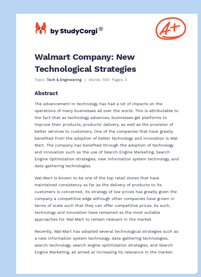 Walmart Company: New Technological Strategies. Page 1