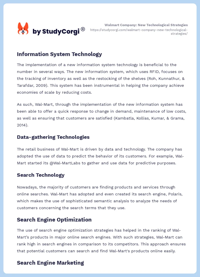 Walmart Company: New Technological Strategies. Page 2