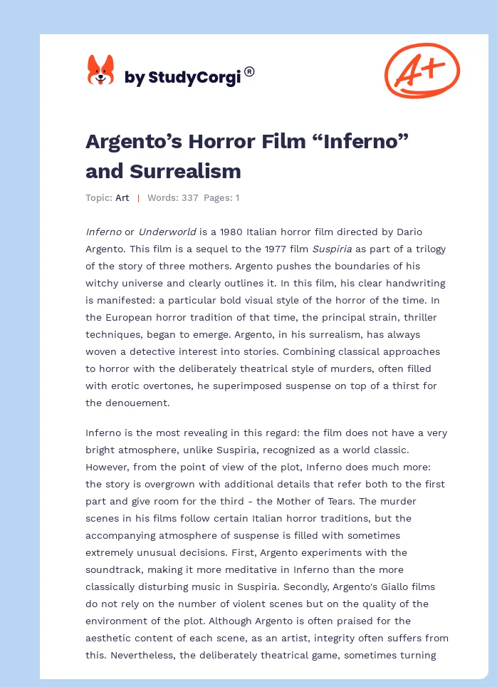 Argento’s Horror Film “Inferno” and Surrealism. Page 1